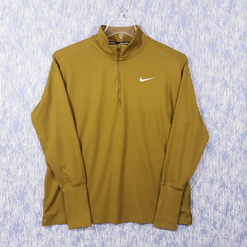 Nike Running Shirt 1/4 Zip Pullover Womens XL Dri-Fit Green Mock Neck